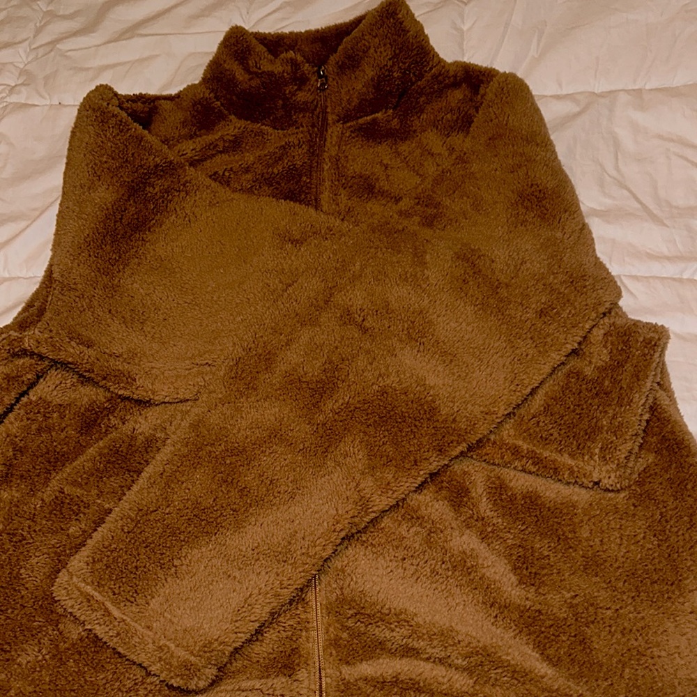 Cozy soft zip up jacket teddy bear color brown